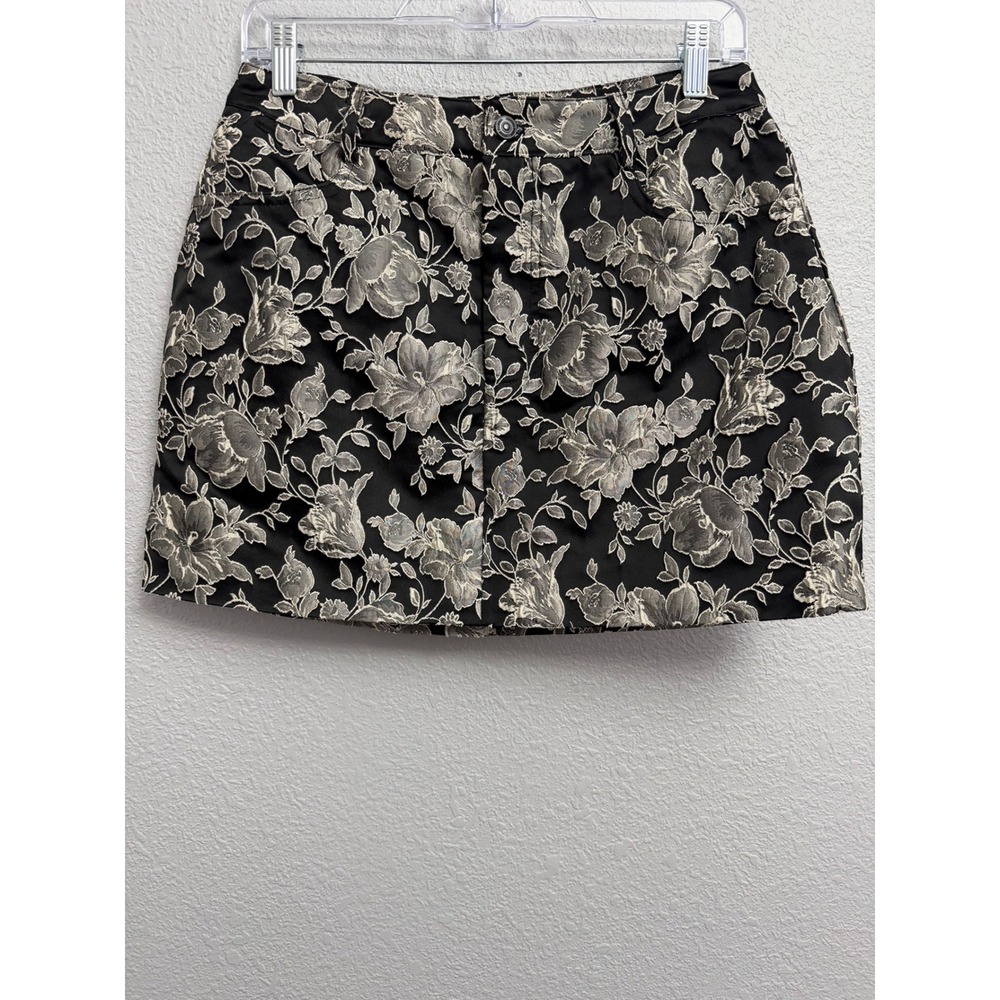Steve Madden Beck Skirt Black Silver Floral Brocade Mini Skirt Size 4 BO409104 - Picture 2 of 10